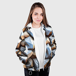 Куртка с капюшоном женская Каменно металлическая абстракция, цвет: 3D-белый — фото 2