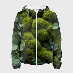 Куртка с капюшоном женская Зеленый мох и листья, цвет: 3D-белый