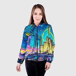 Куртка с капюшоном женская Космический город, цвет: 3D-черный — фото 2