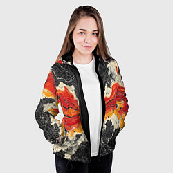 Куртка с капюшоном женская Красно-черная потертая текстура, цвет: 3D-черный — фото 2