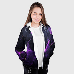 Куртка с капюшоном женская Фиолетово-черная объемная текстура, цвет: 3D-белый — фото 2