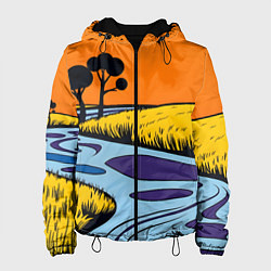 Куртка с капюшоном женская Пейзаж с фантастической природой, цвет: 3D-черный