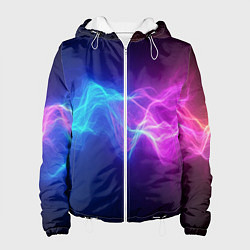 Куртка с капюшоном женская Звуковая волна неоновый узор, цвет: 3D-белый