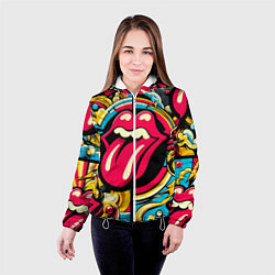 Куртка с капюшоном женская Rolling Stones logo - pop art pattern, цвет: 3D-белый — фото 2