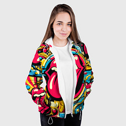 Куртка с капюшоном женская Rolling Stones logo - pop art pattern, цвет: 3D-белый — фото 2