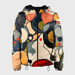 Куртка с капюшоном женская Абстракция с кругами и краской, цвет: 3D-черный