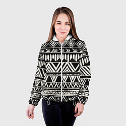 Куртка с капюшоном женская Черно белый орнамент в этническом стиле, цвет: 3D-белый — фото 2