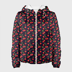 Куртка с капюшоном женская Паттерн с ягодами вишни, цвет: 3D-белый