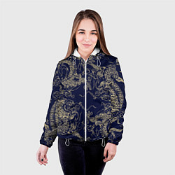 Куртка с капюшоном женская Золотые драконы на синем, цвет: 3D-белый — фото 2