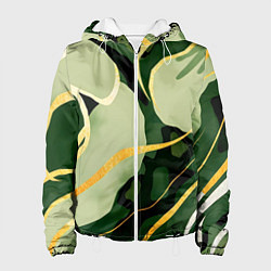 Куртка с капюшоном женская Зеленый природный паттерн, цвет: 3D-белый