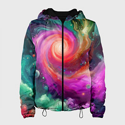 Куртка с капюшоном женская Космическая неоновая фантазия - нейроарт, цвет: 3D-черный