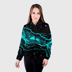 Куртка с капюшоном женская Голубые неоновые волны текстура, цвет: 3D-черный — фото 2