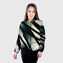 Куртка с капюшоном женская Чёрно-белый с синим затемнением полосы, цвет: 3D-черный — фото 2