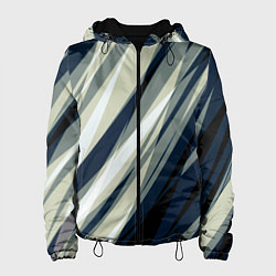 Куртка с капюшоном женская Синий с оливковым диагональные полосы, цвет: 3D-черный