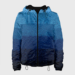 Куртка с капюшоном женская Сине-голубой градиент полосами с узором, цвет: 3D-черный