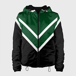 Куртка с капюшоном женская Зелёный с чёрным и белые полосы, цвет: 3D-черный
