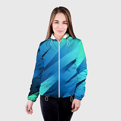 Куртка с капюшоном женская Сине-голубой абстрактные полосы, цвет: 3D-белый — фото 2