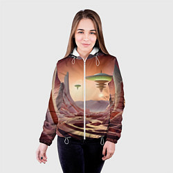 Куртка с капюшоном женская Фантастический инопланетный город, цвет: 3D-белый — фото 2