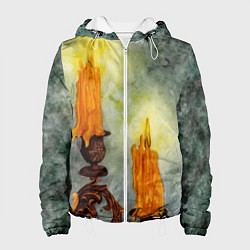 Куртка с капюшоном женская Две горящие свечи в темноте, цвет: 3D-белый
