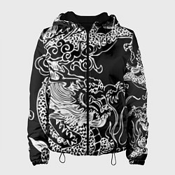Куртка с капюшоном женская Белый дракон на черном, цвет: 3D-черный