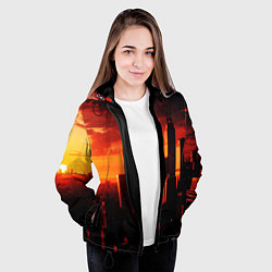 Куртка с капюшоном женская Стилизованный город оранжевый закат, цвет: 3D-черный — фото 2