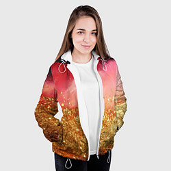 Куртка с капюшоном женская Золотая пыльца на розовой текстуре, цвет: 3D-белый — фото 2