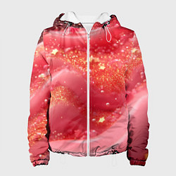 Куртка с капюшоном женская Розовая волнистая блестящая текстура, цвет: 3D-белый