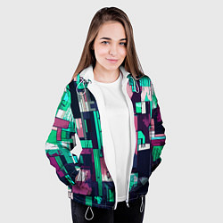 Куртка с капюшоном женская Абстракция бирюзовый с розовым геометричный, цвет: 3D-белый — фото 2
