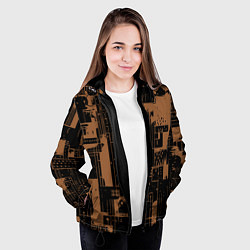 Куртка с капюшоном женская Чёрно-коричневый абстракция геометричный, цвет: 3D-черный — фото 2