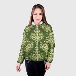 Куртка с капюшоном женская Дамасский узор на оливковом фоне - растительный па, цвет: 3D-белый — фото 2