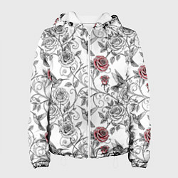 Куртка с капюшоном женская Колибри и розы, цвет: 3D-белый