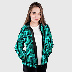Куртка с капюшоном женская Неоновый голубой объёмный эффект, цвет: 3D-черный — фото 2