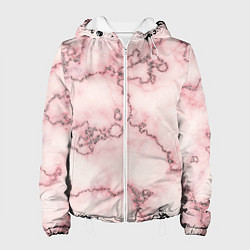 Куртка с капюшоном женская Розовая абстракция с мраморной текстурой и блеском, цвет: 3D-белый