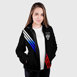 Куртка с капюшоном женская Герб и полосы с цветами флага России на чёрном, цвет: 3D-черный — фото 2