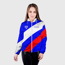 Куртка с капюшоном женская Россия с гербом и цветами флага, цвет: 3D-белый — фото 2