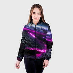 Куртка с капюшоном женская Фентази город неон, цвет: 3D-черный — фото 2