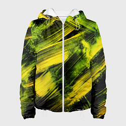 Куртка с капюшоном женская Мазки краски цвета лайм, цвет: 3D-белый