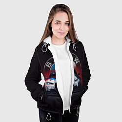 Куртка с капюшоном женская BMW на красном фоне, цвет: 3D-белый — фото 2