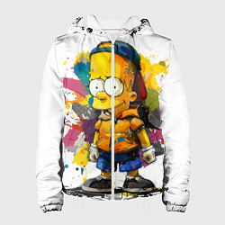 Куртка с капюшоном женская Рисунок красками Барт Симпсон, цвет: 3D-белый