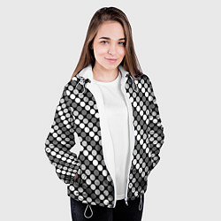 Куртка с капюшоном женская Белый серый горох на черном ретро, цвет: 3D-белый — фото 2
