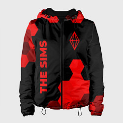 Куртка с капюшоном женская The Sims - red gradient вертикально, цвет: 3D-черный