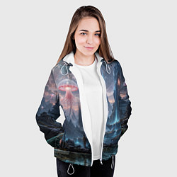 Куртка с капюшоном женская Фантастический мир с медузами и озеро у гор, цвет: 3D-белый — фото 2