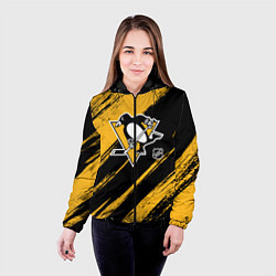 Куртка с капюшоном женская Питтсбург Пингвинз - брызги краски, цвет: 3D-черный — фото 2