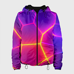 Куртка с капюшоном женская Синие плиты с фиолетовым свечением, цвет: 3D-черный