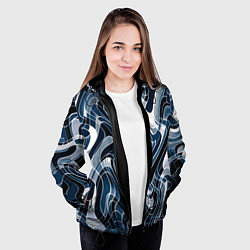 Куртка с капюшоном женская Тёмно-синий искажённая абстракция, цвет: 3D-черный — фото 2