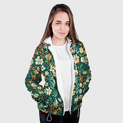 Куртка с капюшоном женская Нежный цветочный паттерн, цвет: 3D-белый — фото 2