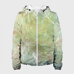 Куртка с капюшоном женская Абстракция - white waves on green background, цвет: 3D-белый