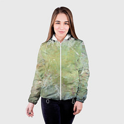 Куртка с капюшоном женская Абстракция - white waves on green background, цвет: 3D-белый — фото 2