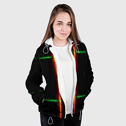 Куртка с капюшоном женская Color black green red lines, цвет: 3D-белый — фото 2