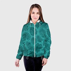 Куртка с капюшоном женская Тропические листья - паттерн, цвет: 3D-белый — фото 2